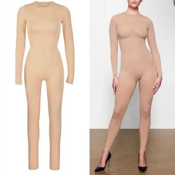 NWTs SKIMS Crew Neck Power Mesh One Piece Cat Suit JumpSuit in Clay Size XS - Picture 1 of 8